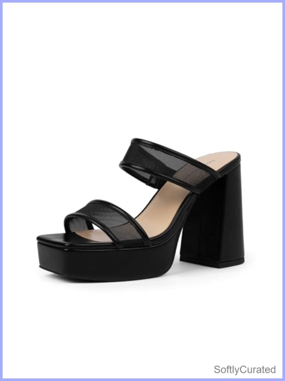 Platform Heels for Women Square Open Toe Chunky Heel Two Strap Sandals